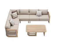 Teakowy nowoczesny narożnik na taras RIVA higold z liną polipropylenową 