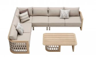 Teakowy nowoczesny narożnik na taras RIVA higold z liną polipropylenową 