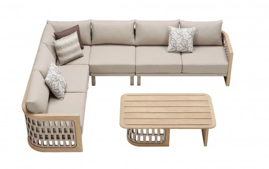 Teakowy nowoczesny narożnik na taras RIVA higold z liną polipropylenową 