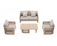 Teakowy nowoczesny komplet wypoczynkowy na taras RIVA Lounge 2-osobowa sofa higold z liną polipropylenową 