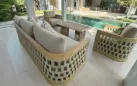 Teakowy nowoczesny komplet wypoczynkowy na taras RIVA Lounge 3-osobowa sofa higold z liną polipropylenową 