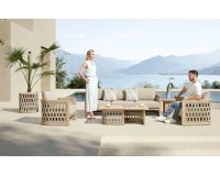 Teakowy nowoczesny komplet wypoczynkowy na taras RIVA Lounge 3-osobowa sofa higold z liną polipropylenową 