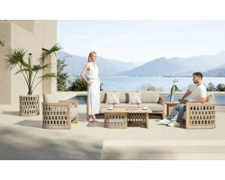 Teakowy nowoczesny komplet wypoczynkowy na taras RIVA Lounge 3-osobowa sofa higold z liną polipropylenową 