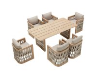 Meble stołowe teakowe RIVA stół 200x100 i 6 krzeseł z poduszkami