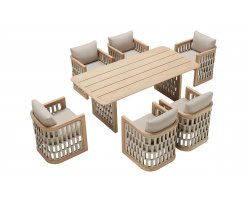 Meble stołowe teakowe RIVA stół 200x100 i 6 krzeseł z poduszkami