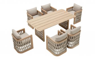 Meble stołowe teakowe RIVA stół 200x100 i 6 krzeseł z poduszkami