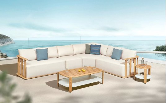 Teakowy narożnik ogrodowy do patio PALLISAD bezowe duszki grube Higold