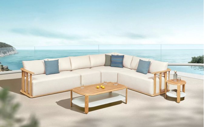 Teakowy narożnik ogrodowy do patio PALLISAD bezowe duszki grube Higold