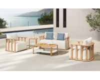 Teakowy zestaw wypoczynkowy do patio PALLISAD Lounge beżowe poduszki grube Higold