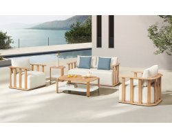 Teakowy zestaw wypoczynkowy do patio PALLISAD Lounge beżowe poduszki grube Higold