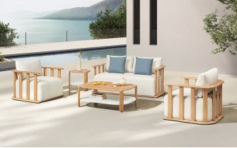 Teakowy zestaw wypoczynkowy do patio PALLISAD Lounge beżowe poduszki grube Higold
