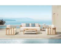 Teakowy zestaw wypoczynkowy do patio PALLISAD Lounge BIG beżowe poduszki grube Higold