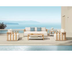 Teakowy zestaw wypoczynkowy do patio PALLISAD Lounge BIG beżowe poduszki grube Higold