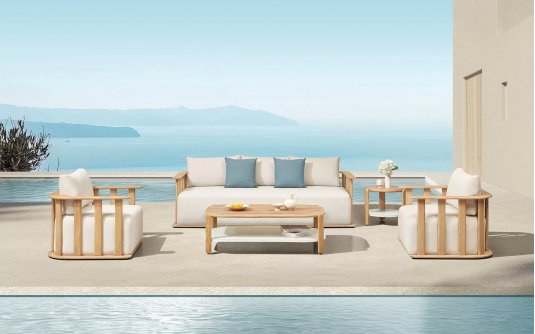 Teakowy zestaw wypoczynkowy do patio PALLISAD Lounge BIG beżowe poduszki grube Higold Teakowy zestaw wypoczynkowy do patio PALLISAD Lounge BIG beżowe poduszki grube Higold