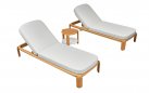 2x leżak z drewna teak PALLISAD ze stolikiem i materacami beżowymi Olefin