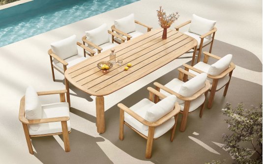 Zestaw stołowy 8-osobowy drewno teak PALLISAD Higold