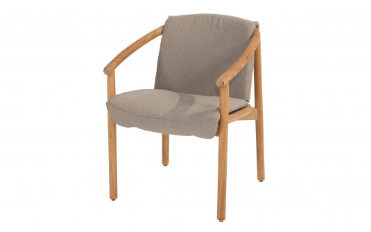 Krzesło ogrodowe do jadalni TESS teak z poduszkami Taupe Materiał Boucle