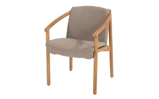 Krzesło ogrodowe do jadalni TESS teak z poduszkami Taupe Materiał Boucle