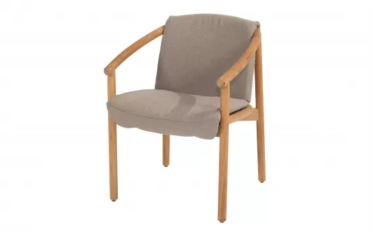 Krzesło ogrodowe do jadalni TESS teak z poduszkami Taupe Materiał Boucle Krzesło ogrodowe do jadalni TESS teak z poduszkami Taupe Materiał Boucle