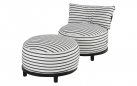 Okrągły fotel ogrodowy pasy czarno-białe Sunbrella EMMA Hartman z podnóżkiem