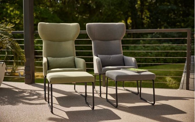 Nowoczesny fotel ogrodowy z podnóżkiem CHRIS Sunbrella