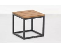 Grafitowy stolik boczny ogrodowy aluminiowy blat teak GILI 33x33x30 cm
