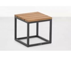 Grafitowy stolik boczny ogrodowy aluminiowy blat teak GILI 33x33x30 cm