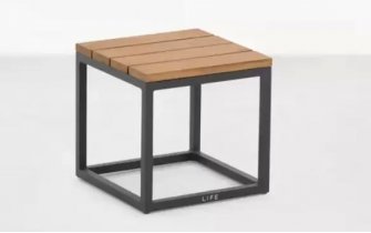 Grafitowy stolik boczny ogrodowy aluminiowy blat teak GILI 33x33x30 cm