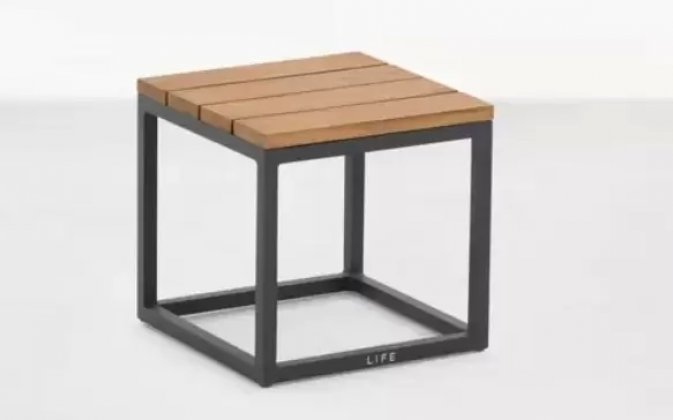 Grafitowy stolik boczny ogrodowy aluminiowy blat teak GILI 33x33x30 cm