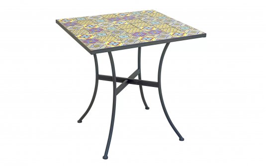 Kwadratowy stół ogrodowy 70x70 cm MANGU czarna noga / blat mozaika kolorowa Kwadratowy stół ogrodowy 70x70 cm MANGU czarna noga / blat mozaika kolorowa