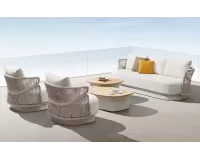 Beżowy ekskluzywny komplet wypoczynkowy ogrodowy AIO Higold lina polipropylenowa