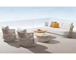 Beżowy ekskluzywny komplet wypoczynkowy ogrodowy AIO Higold lina polipropylenowa