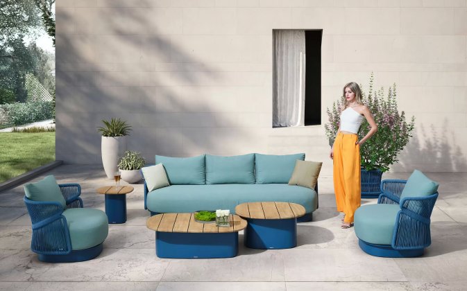 Niebieski ekskluzywny komplet wypoczynkowy AIO Higold lina polipropylenowa