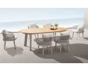 Beżowy zestaw stołowy ogrodowy AIO blat stołu teak