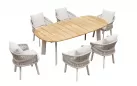 Beżowy zestaw stołowy ogrodowy AIO blat stołu teak