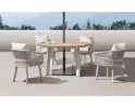 Beżowy okrągły luksusowy zestaw stół i 4 krzesła na taras AIO Higold