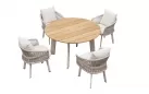 Beżowy okrągły luksusowy zestaw stół i 4 krzesła na taras AIO Higold