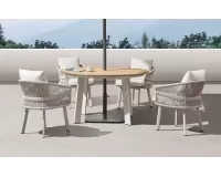 Beżowy okrągły luksusowy zestaw stół i 4 krzesła na taras AIO Higold