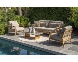 Ekskluzywny komplet wypoczynkowy tarasowy z drewna teak LUCAS 4SO grube poduszki Olefin