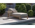 Szezlong ogrodowy z drewna tekowego LUCAS 4SO poduszki bezowe Olefin