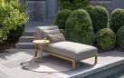 Szezlong ogrodowy z drewna tekowego LUCAS 4SO poduszki bezowe Olefin