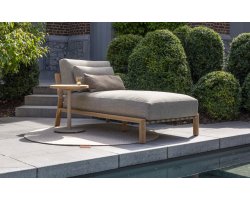 Szezlong ogrodowy z drewna tekowego LUCAS 4SO poduszki bezowe Olefin