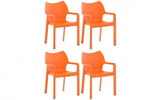 4x Sztaplowane krzesło DIVA z polipropylenu POMARAŃCZOWEGO z podłokietnikami