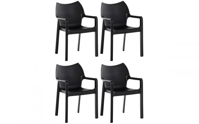 4x Sztaplowane krzesło DIVA z polipropylenu CZARNEGO z podłokietnikami