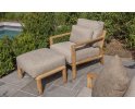 Fotel ogrodowy z podńóżkiem z drewna tekowego LUCAS 4SO poduszki beżowe Olefin