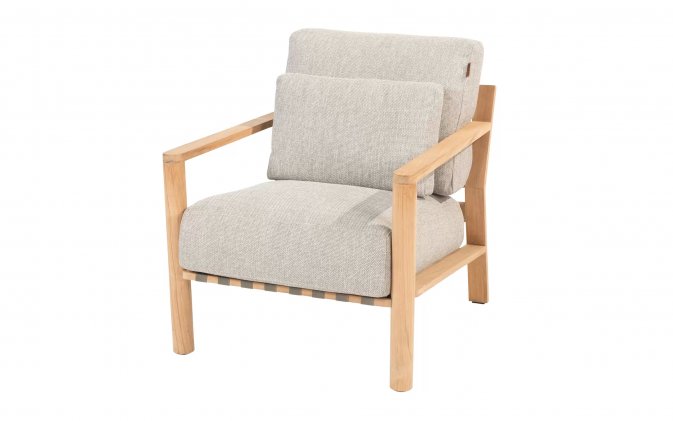 Fotel ogrodowy z drewna tekowego LUCAS 4SO poduszki beżowe Olefin