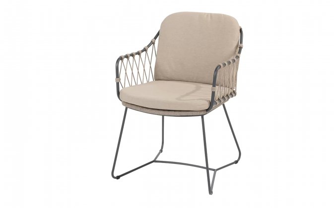 Nowoczesne krzesło stołowe nogi grafitowe i beżowa lina polipropylenowa PREGO 4SO