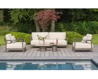 Meble wypoczynkowe na taras aluminiowe CAPRESI ciemnobrązowa rama i beżowe poduszki Olefin