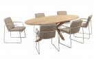 Zestaw beżowe krzesło PARMA z owalnym stołem PRADO teak