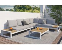 Modułowy narożnik ogrodowy aluminiowy biały teak MATISSE 4SO